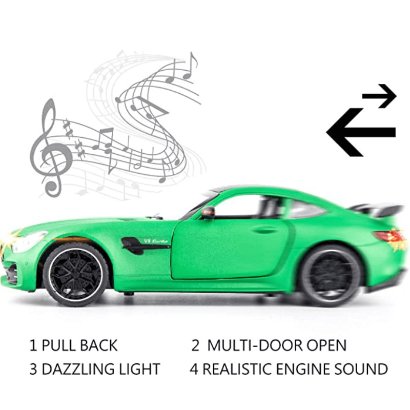 Modelo Mercedes AMG GTR 1:18 Liga Metálica Detalhada Colecionável Brinquedo Luxuoso
